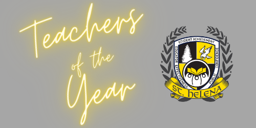 teachers of the year in yellow against gray background with st helena district lol