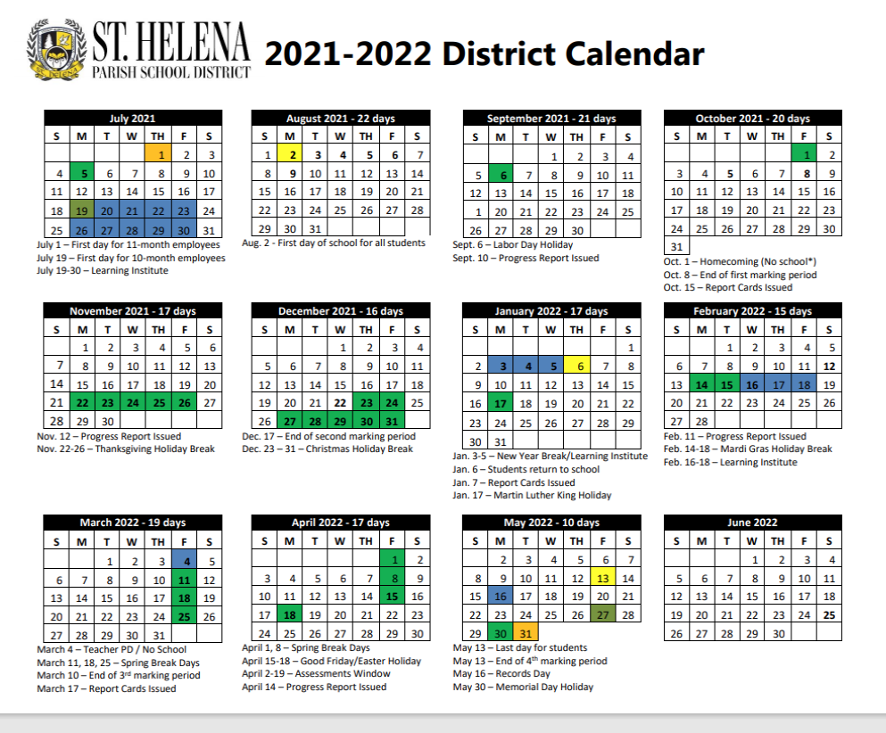 St Helena Parish School District Calendar 2024 2025